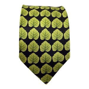 FABRIC FRONTLINE XL Green Black Leaf Silk Tie HMade Italy 61”/3.7" EC
